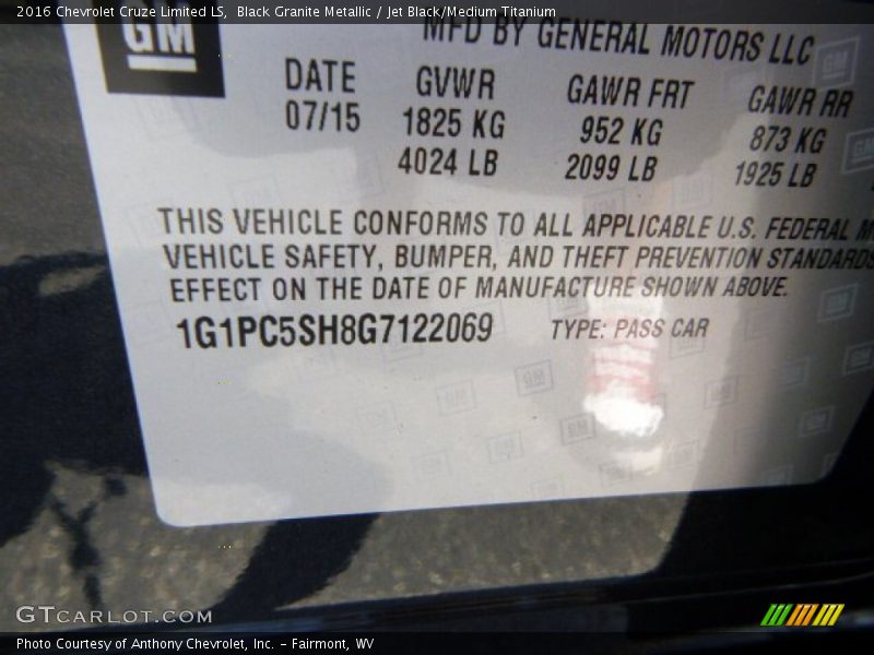 Black Granite Metallic / Jet Black/Medium Titanium 2016 Chevrolet Cruze Limited LS