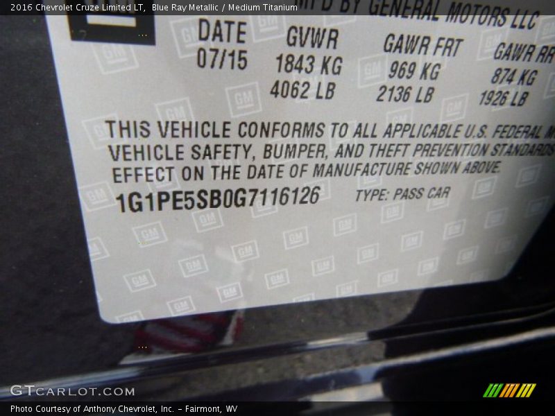 Blue Ray Metallic / Medium Titanium 2016 Chevrolet Cruze Limited LT