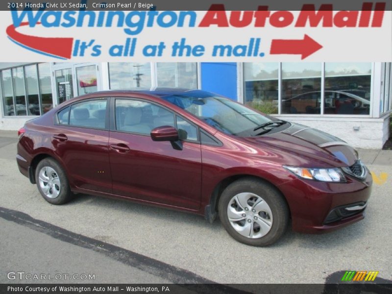 Crimson Pearl / Beige 2014 Honda Civic LX Sedan