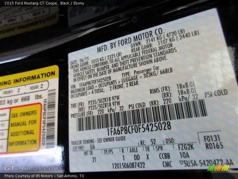 Black / Ebony 2015 Ford Mustang GT Coupe