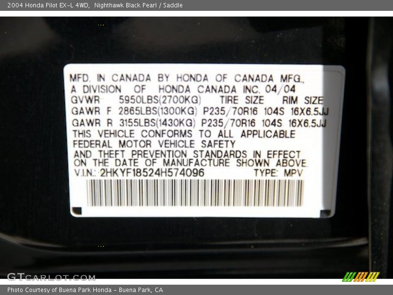Nighthawk Black Pearl / Saddle 2004 Honda Pilot EX-L 4WD