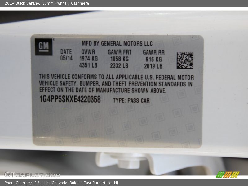 Summit White / Cashmere 2014 Buick Verano