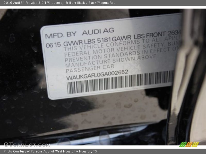 Brilliant Black / Black/Magma Red 2016 Audi S4 Prestige 3.0 TFSI quattro