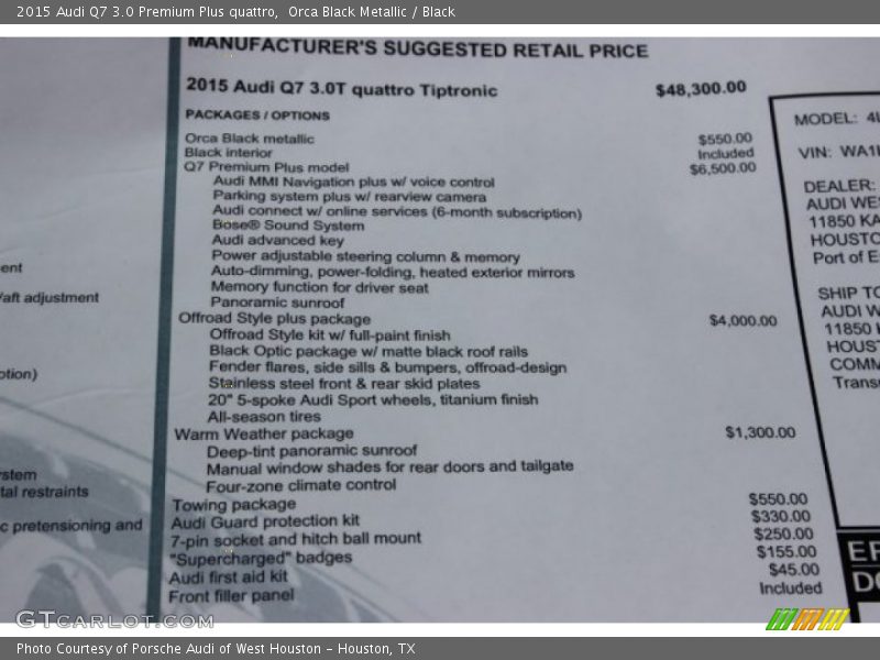 Orca Black Metallic / Black 2015 Audi Q7 3.0 Premium Plus quattro