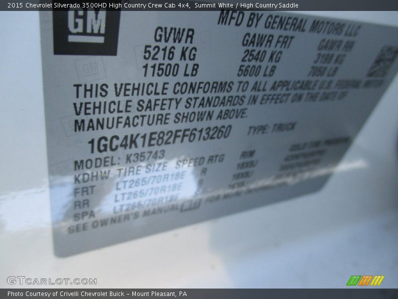 Summit White / High Country Saddle 2015 Chevrolet Silverado 3500HD High Country Crew Cab 4x4