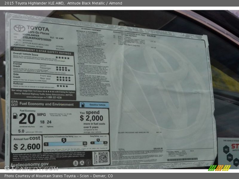 Attitude Black Metallic / Almond 2015 Toyota Highlander XLE AWD