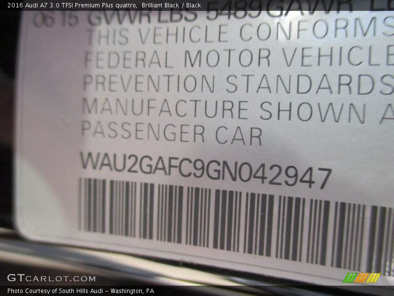 Brilliant Black / Black 2016 Audi A7 3.0 TFSI Premium Plus quattro