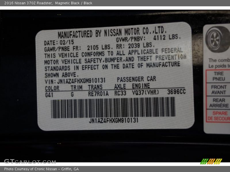 2016 370Z Roadster Magnetic Black Color Code G41