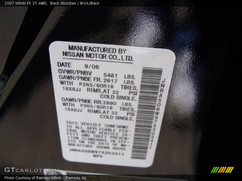 Black Obsidian / Brick/Black 2007 Infiniti FX 35 AWD