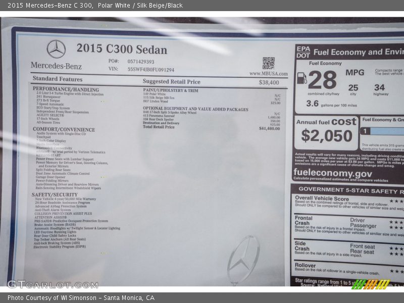 Polar White / Silk Beige/Black 2015 Mercedes-Benz C 300