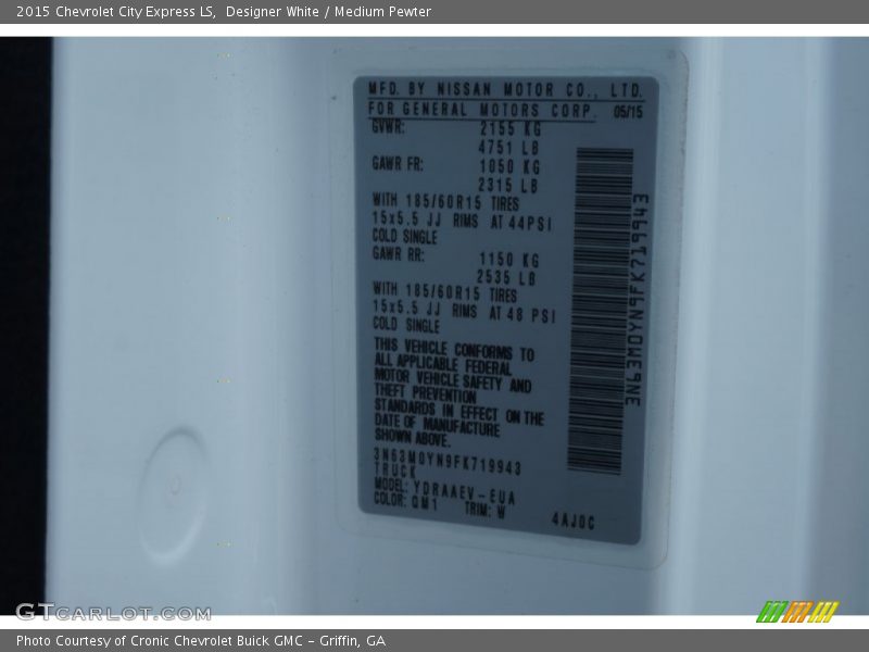 Designer White / Medium Pewter 2015 Chevrolet City Express LS