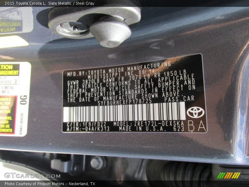 Slate Metallic / Steel Gray 2015 Toyota Corolla L