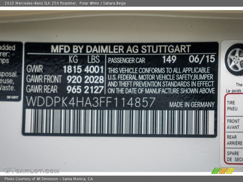Polar White / Sahara Beige 2015 Mercedes-Benz SLK 250 Roadster