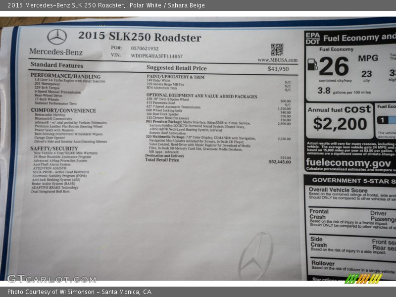 Polar White / Sahara Beige 2015 Mercedes-Benz SLK 250 Roadster