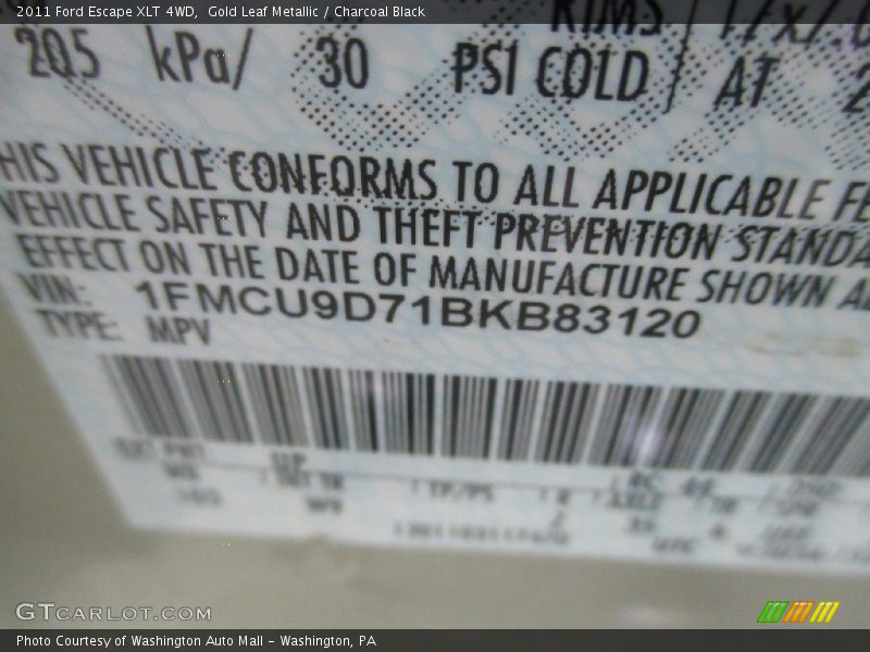 Gold Leaf Metallic / Charcoal Black 2011 Ford Escape XLT 4WD