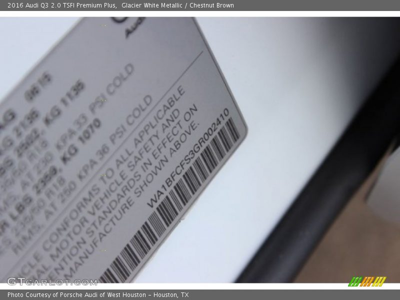 Glacier White Metallic / Chestnut Brown 2016 Audi Q3 2.0 TSFI Premium Plus