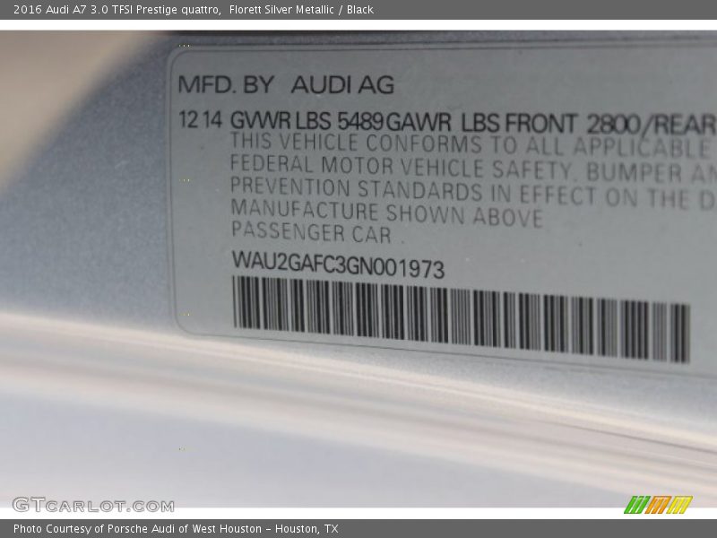 Florett Silver Metallic / Black 2016 Audi A7 3.0 TFSI Prestige quattro