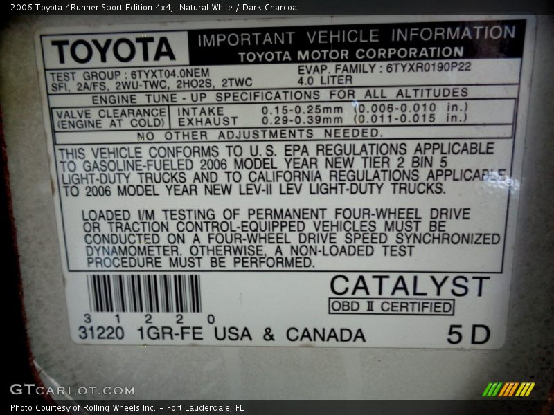 Natural White / Dark Charcoal 2006 Toyota 4Runner Sport Edition 4x4