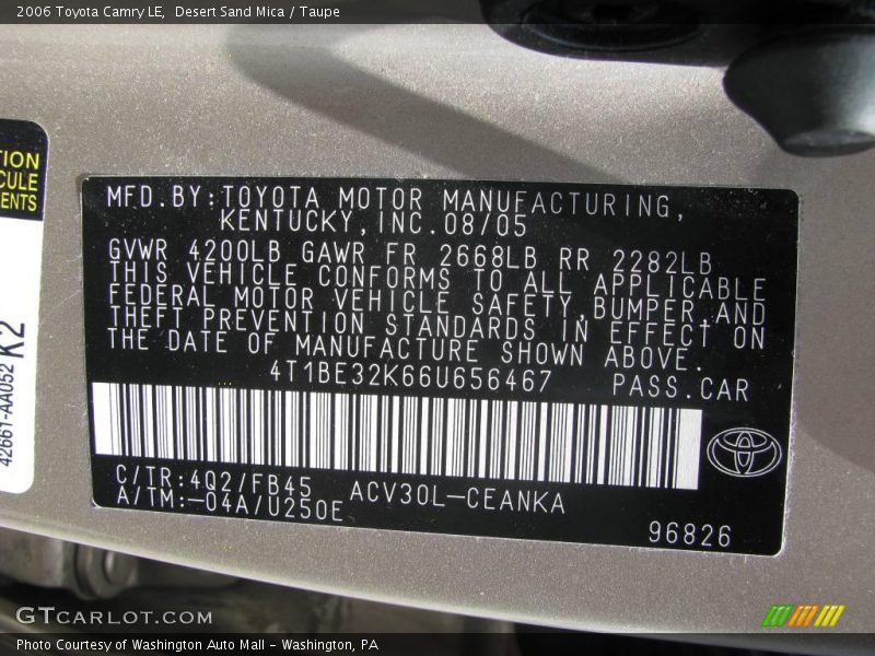 Desert Sand Mica / Taupe 2006 Toyota Camry LE