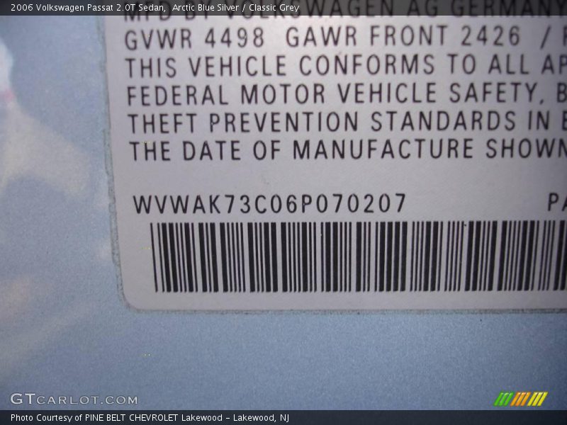 Arctic Blue Silver / Classic Grey 2006 Volkswagen Passat 2.0T Sedan