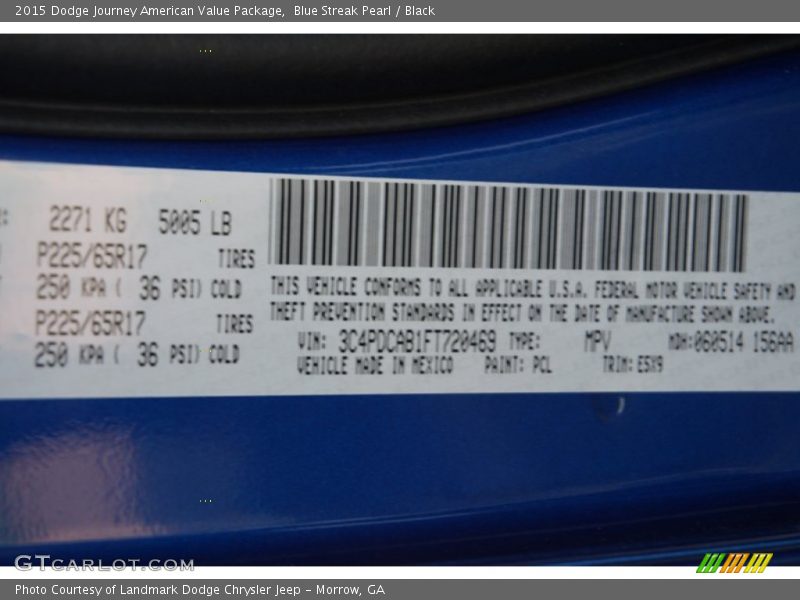Blue Streak Pearl / Black 2015 Dodge Journey American Value Package