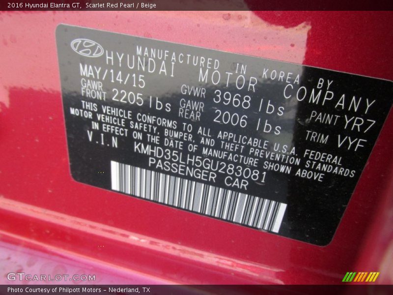 Scarlet Red Pearl / Beige 2016 Hyundai Elantra GT