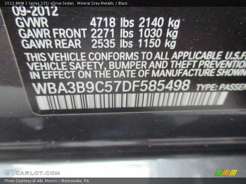 Mineral Grey Metallic / Black 2013 BMW 3 Series 335i xDrive Sedan