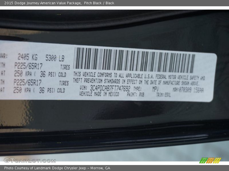 Pitch Black / Black 2015 Dodge Journey American Value Package