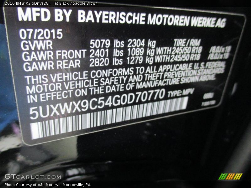 Jet Black / Saddle Brown 2016 BMW X3 xDrive28i