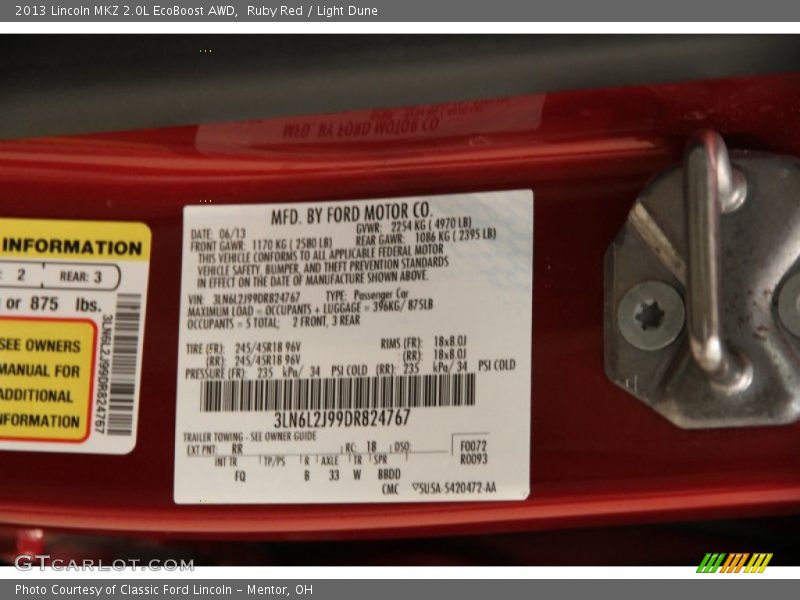 Ruby Red / Light Dune 2013 Lincoln MKZ 2.0L EcoBoost AWD