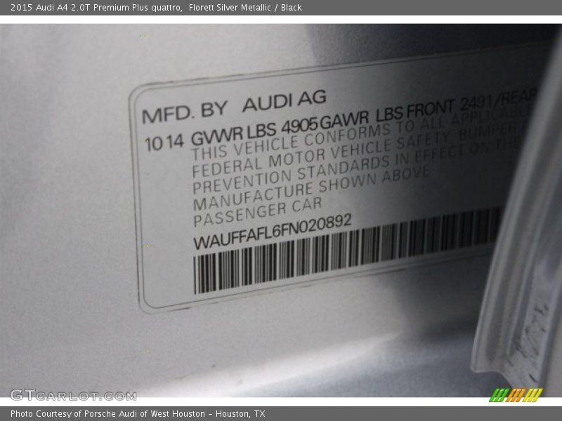 Florett Silver Metallic / Black 2015 Audi A4 2.0T Premium Plus quattro