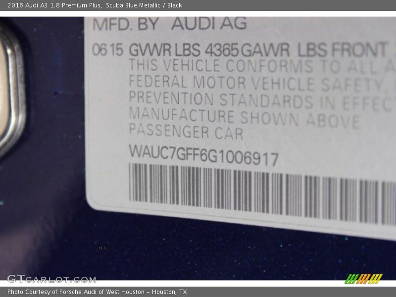 Scuba Blue Metallic / Black 2016 Audi A3 1.8 Premium Plus