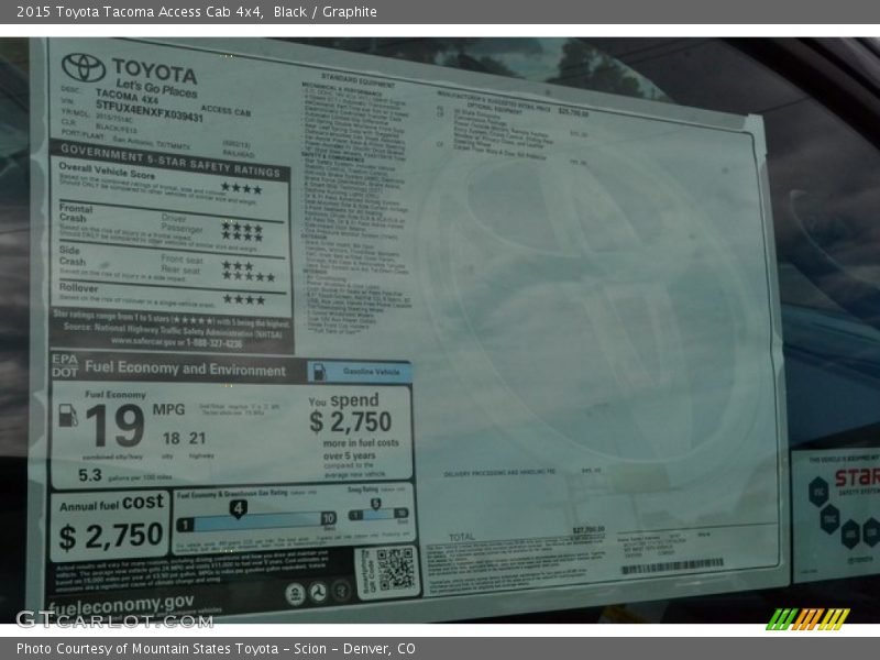Black / Graphite 2015 Toyota Tacoma Access Cab 4x4