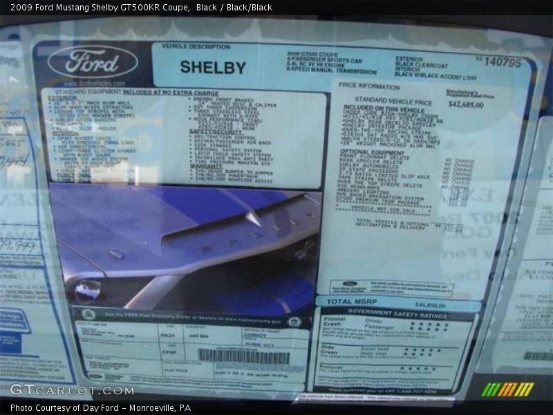 Black / Black/Black 2009 Ford Mustang Shelby GT500KR Coupe