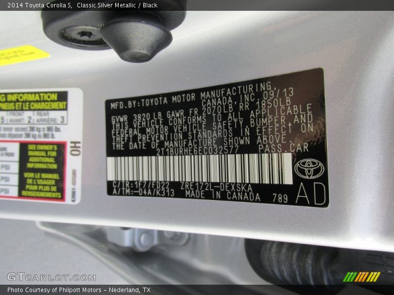 Classic Silver Metallic / Black 2014 Toyota Corolla S