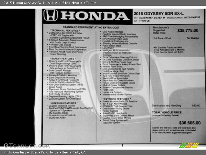 Alabaster Silver Metallic / Truffle 2015 Honda Odyssey EX-L