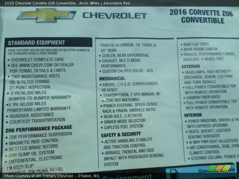  2016 Corvette Z06 Convertible Window Sticker