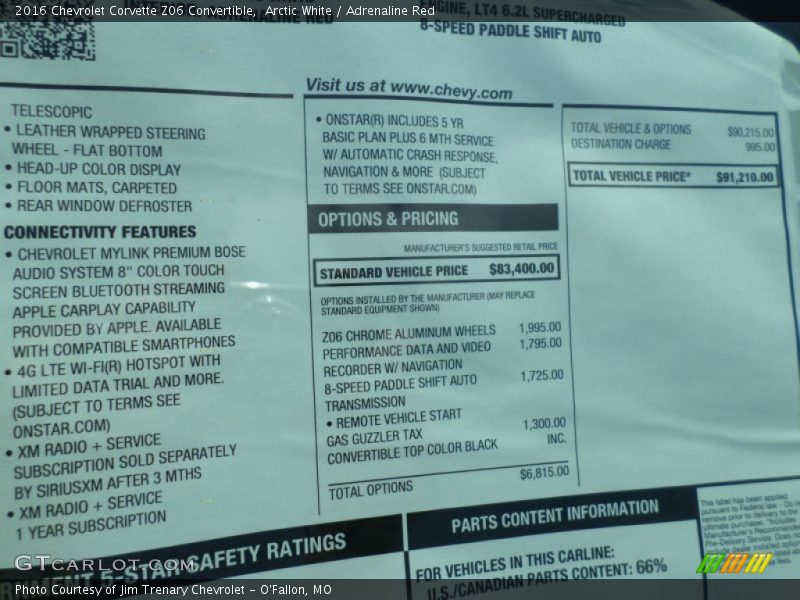  2016 Corvette Z06 Convertible Window Sticker