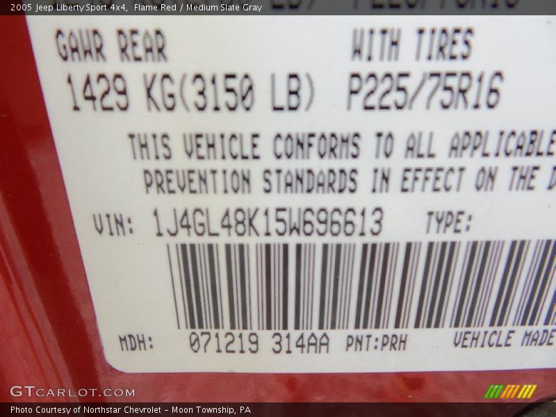 Flame Red / Medium Slate Gray 2005 Jeep Liberty Sport 4x4