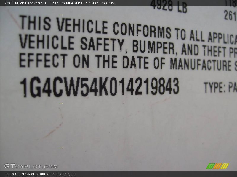 Titanium Blue Metallic / Medium Gray 2001 Buick Park Avenue