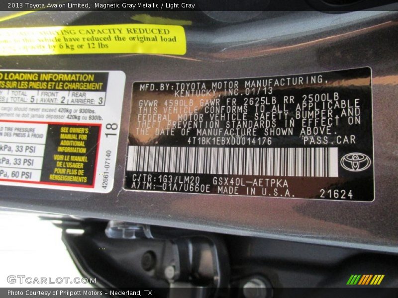 Magnetic Gray Metallic / Light Gray 2013 Toyota Avalon Limited