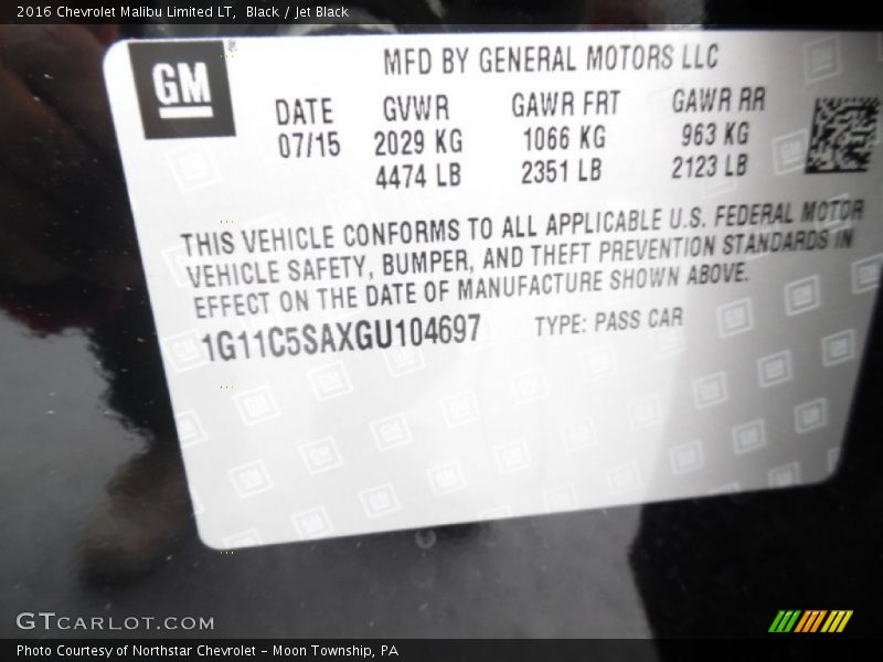 Black / Jet Black 2016 Chevrolet Malibu Limited LT