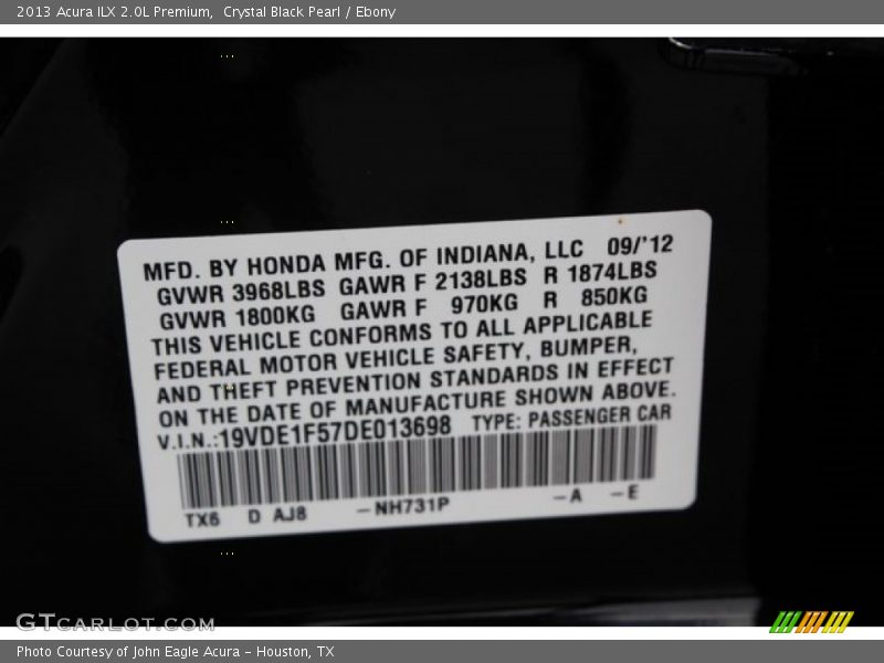 Crystal Black Pearl / Ebony 2013 Acura ILX 2.0L Premium
