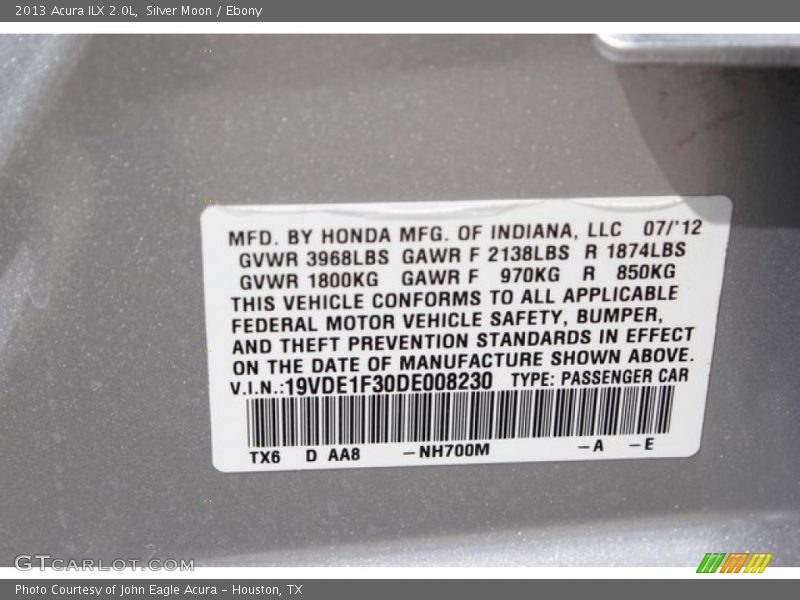 Silver Moon / Ebony 2013 Acura ILX 2.0L