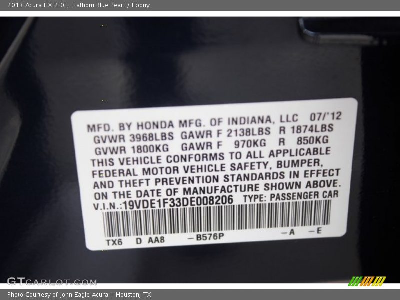 Fathom Blue Pearl / Ebony 2013 Acura ILX 2.0L