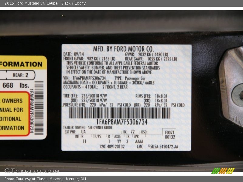 Black / Ebony 2015 Ford Mustang V6 Coupe
