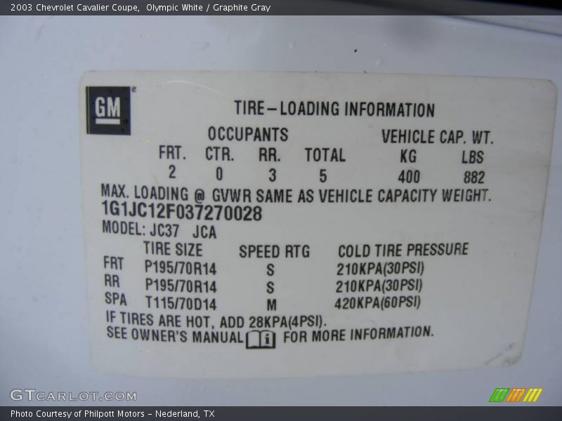 Olympic White / Graphite Gray 2003 Chevrolet Cavalier Coupe