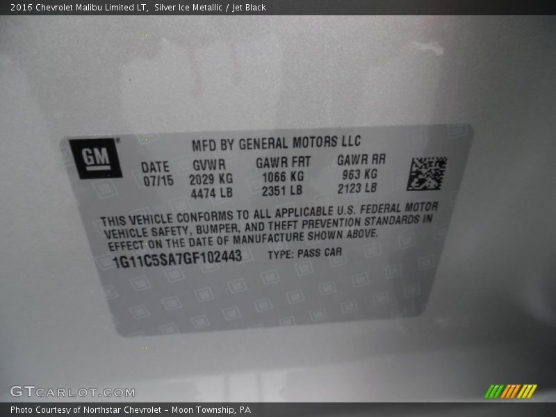 Silver Ice Metallic / Jet Black 2016 Chevrolet Malibu Limited LT