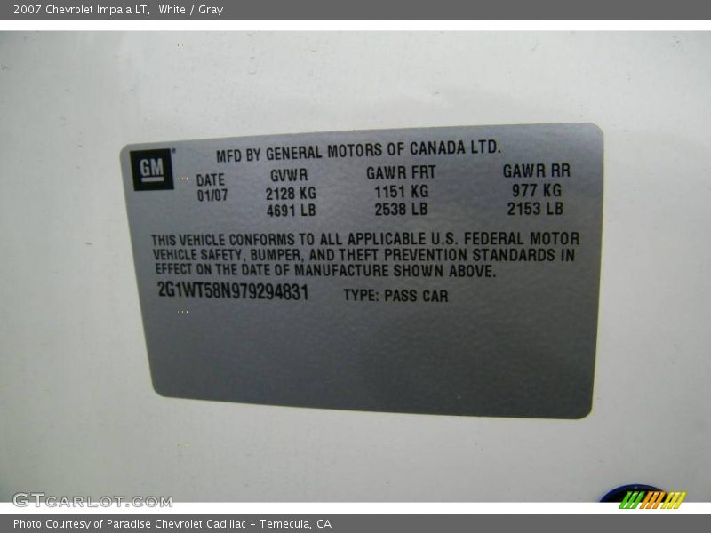 White / Gray 2007 Chevrolet Impala LT