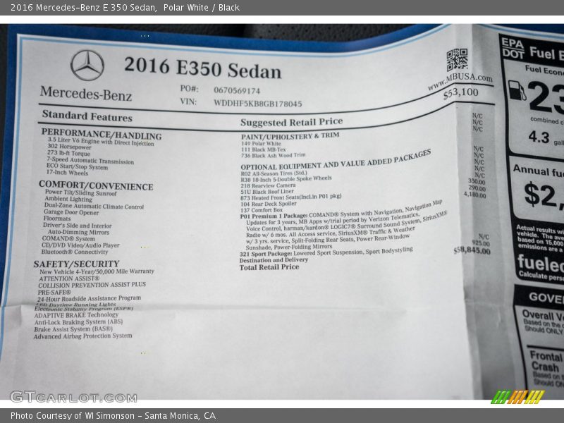 Polar White / Black 2016 Mercedes-Benz E 350 Sedan